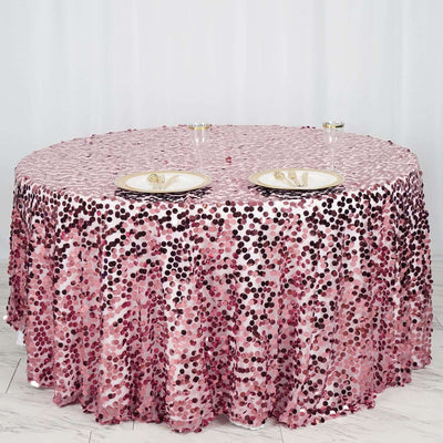 Sequin 120" Round Tablecloth Pink - Seamless Big Payette Table Cover