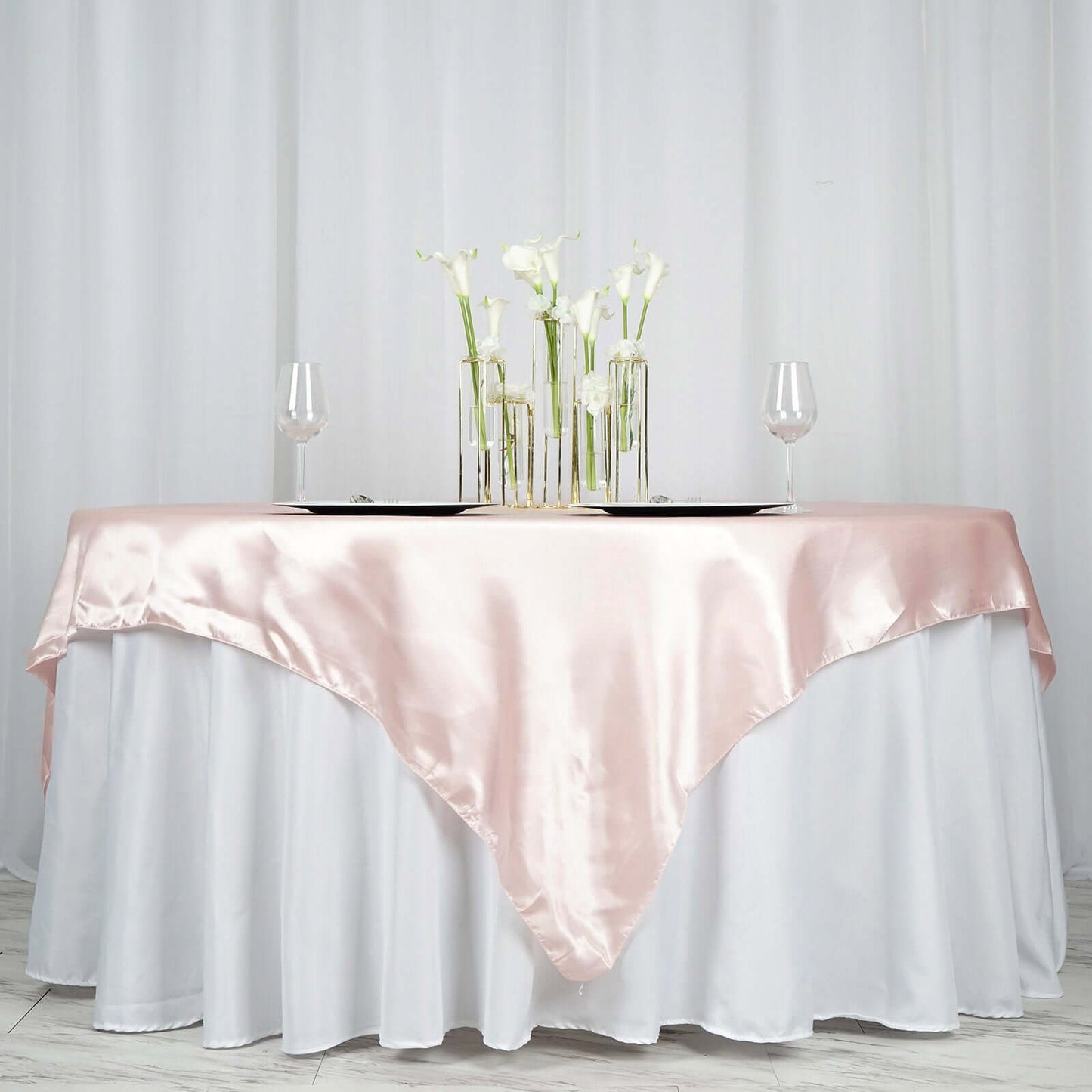 Satin 72"x72" Table Overlay Square Tablecloth Blush - Smooth Finish Table Cover