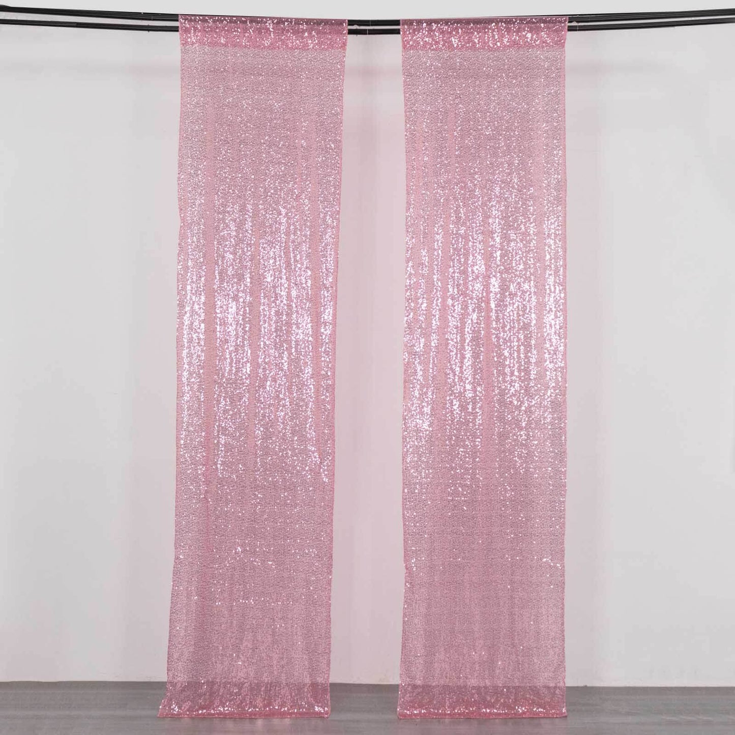 2 Pack Pink Sequin Event Curtain Drapes with Rod Pockets, Seamless Backdrop Event Panels - 8ftx2ft