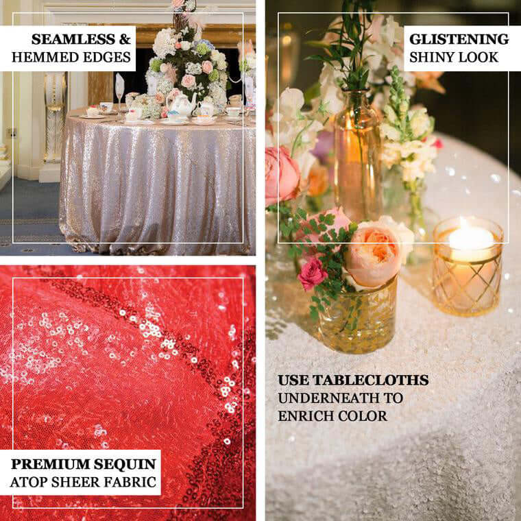 Sequin 120" Round Tablecloth Pink - Seamless Glittering Table Cover