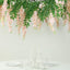 55" Blush Artificial Silk Wisteria Vine Round Hanging Canopy, Draping Garland Flower Chandelier With Interchangeable Branches