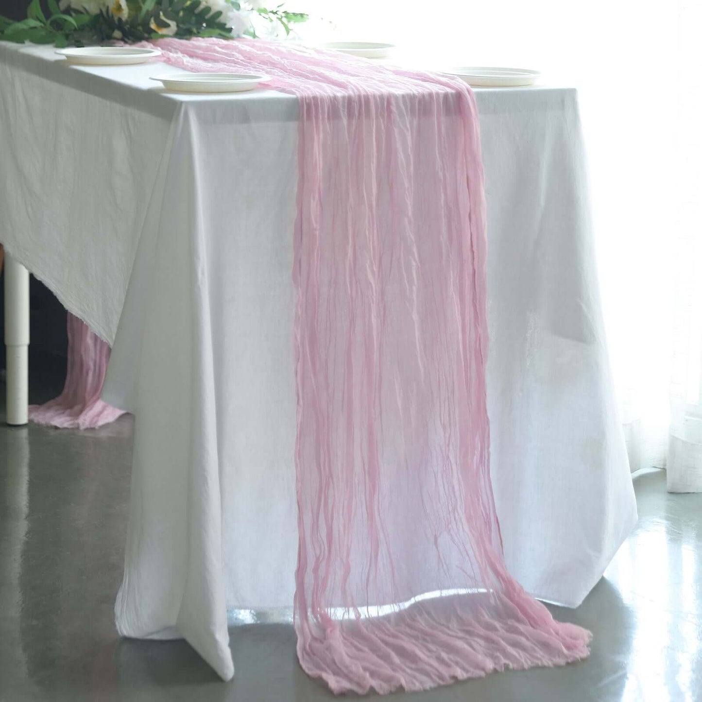 Gauze Cheesecloth 10ft Table Runner Pink - Rustic Boho Style