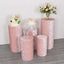 Set of 5 Blush Crushed Velvet Cylinder Pedestal Stand Covers, Premium Pillar Prop Covers
