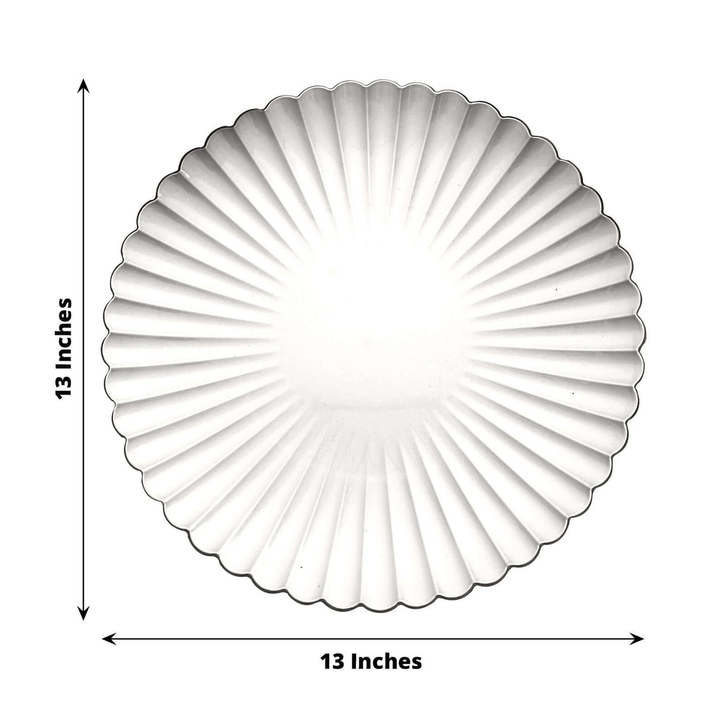 6-Pack Plastic Round Charger Plates 13" in Silver with Scalloped Shell Pattern, Coastal Inspired Disposable Charger Tableware