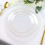 10-Pack Plastic 7" Round Dessert Appetizer Plates in Clear Hammered Design with Gold Rim - Modern Disposable Salad Plates