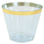 25-Pack Plastic Party Cups Transparent Dusty Blue Crystal with Gold Rim - Stylish Short Disposable Glasses 9oz