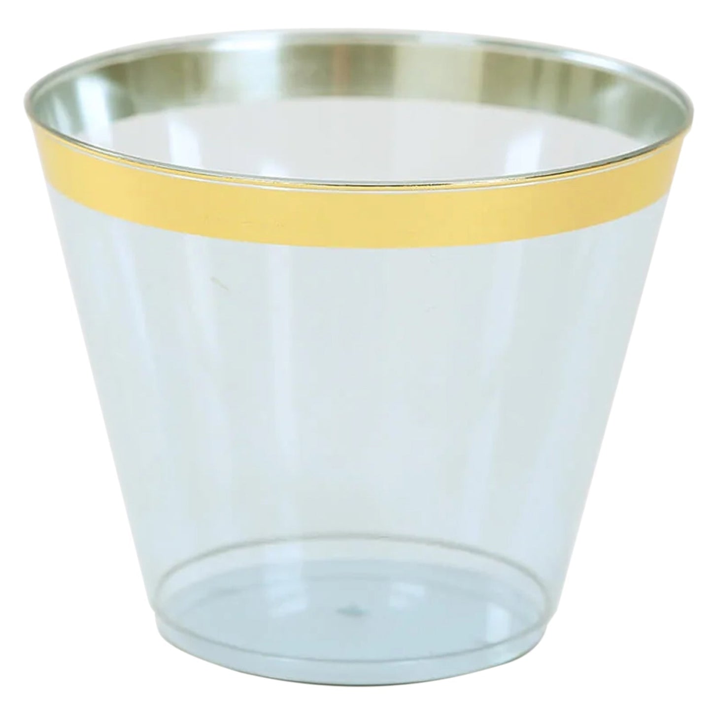 25-Pack Plastic Party Cups Transparent Dusty Blue Crystal with Gold Rim - Stylish Short Disposable Glasses 9oz