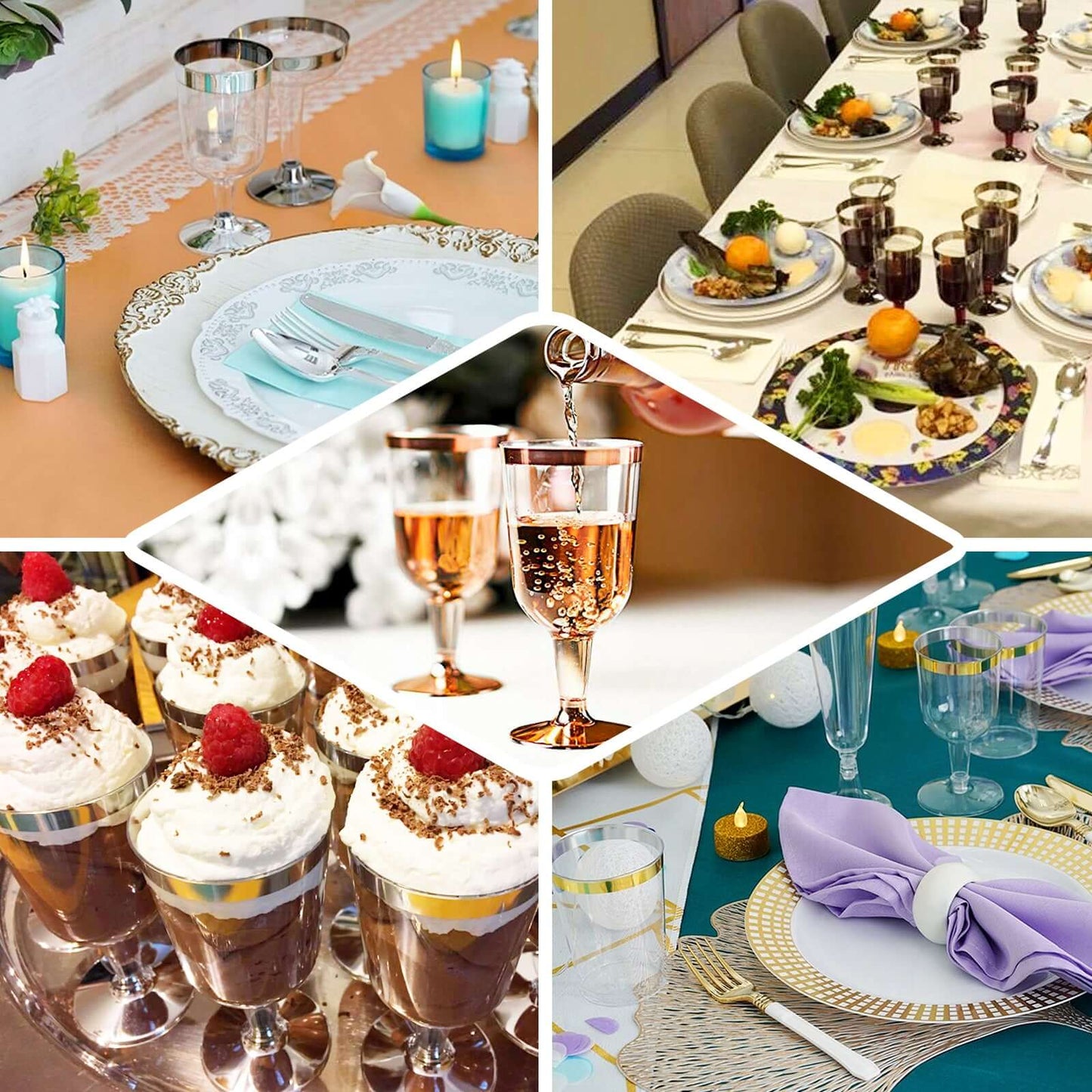 12-Pack Plastic Short Stem Wine Glasses Clear/Gold Rim - Stylish Disposable Drinkware 6oz