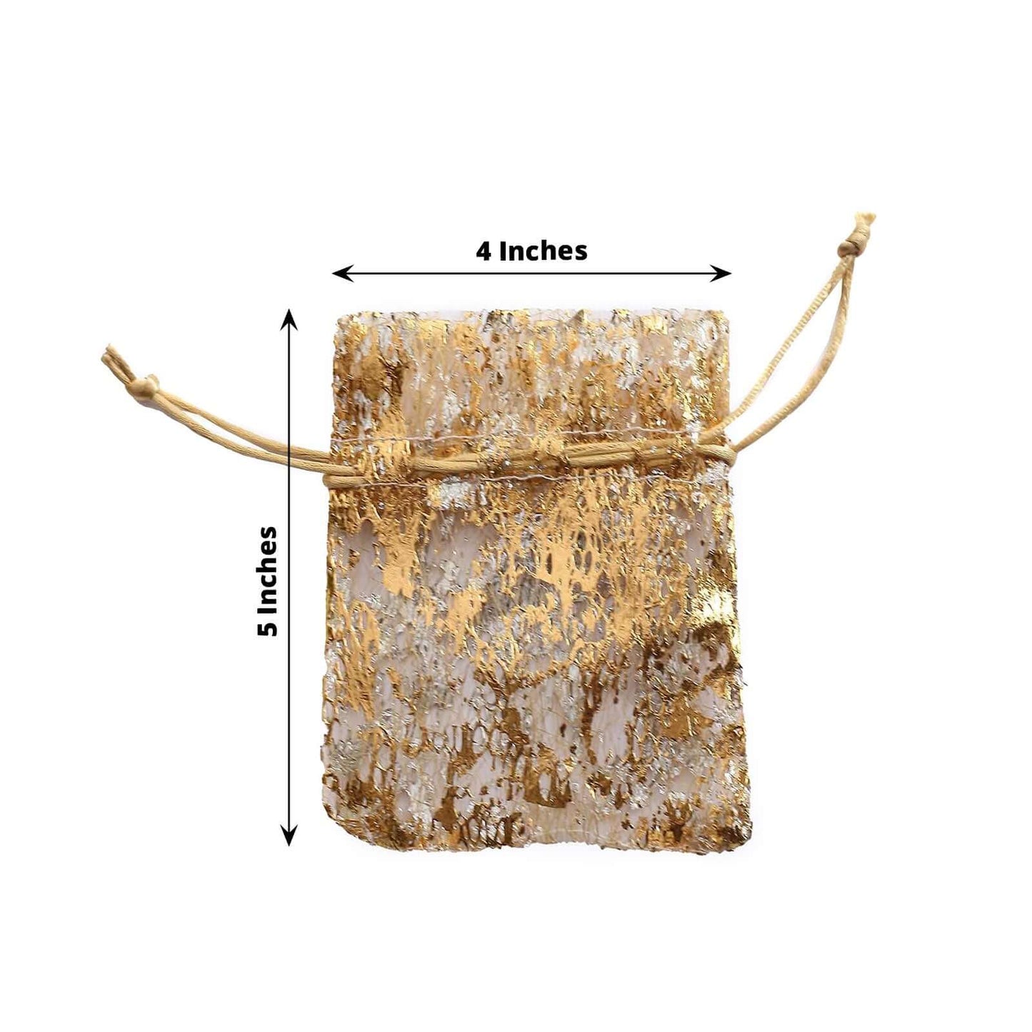 12 Pack Metallic Gold Foil Polyester Drawstring Candy Bags, Wedding Party Favor Bags - 4"x5"