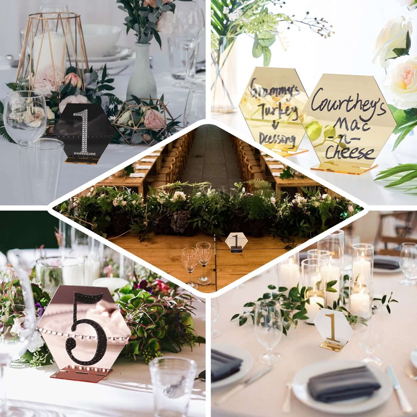 5-Pack Acrylic Table Sign Holders Hexagon Design Clear/Gold - Ideal for Modern Event Centerpieces 5"