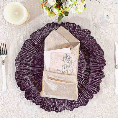 6-Pack Acrylic Plastic Round Charger Plates 13" in Purple with Reef Design, Dinner Charger Tableware