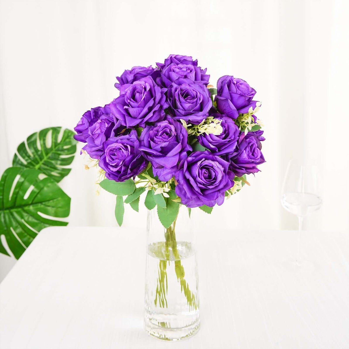 2 Bushes 18" Real Touch Purple Artificial Rose Flower Bouquet, Silk Long Stem Flower Arrangements