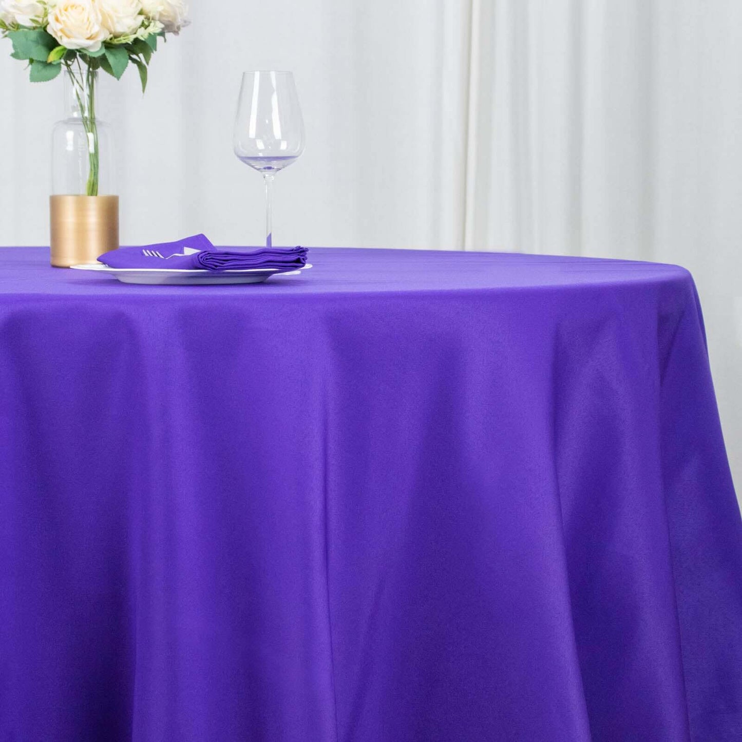 Premium Polyester 120" Round Tablecloth Purple - Seamless 220GSM Wrinkle-Resistant Table Cover