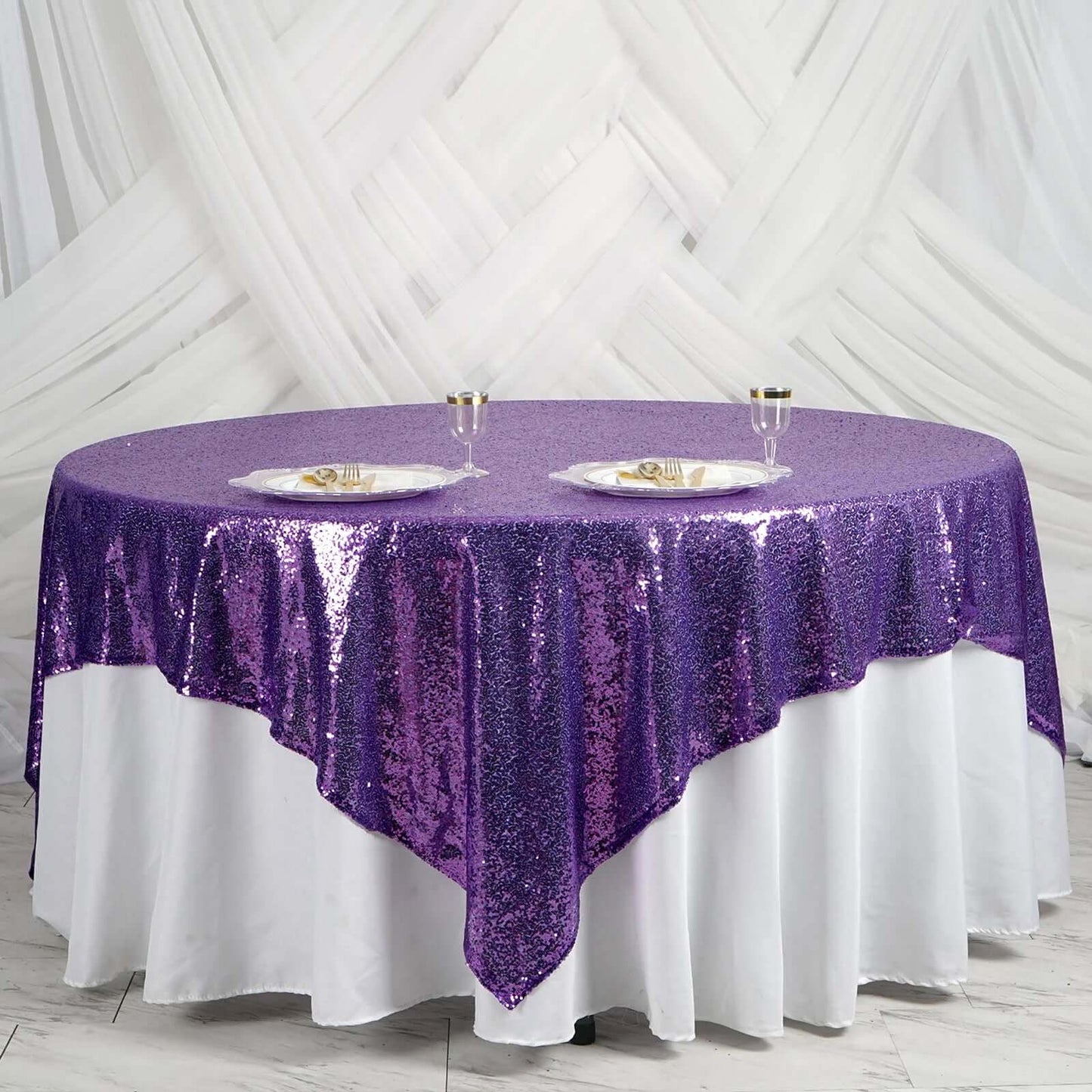 Sequin 90"x90" Table Overlay Square Tablecloth Purple - Sparkly Table Cover