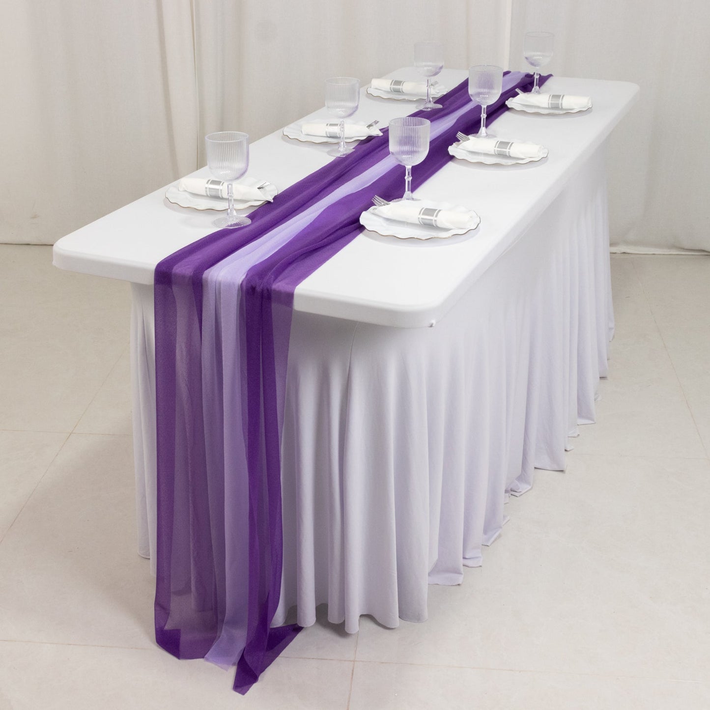 20-Pack 9ft Sheer Table Runners â€“ Purple/Lavender Lilac Shimmer Sheer Drapes, Wrinkle-Free