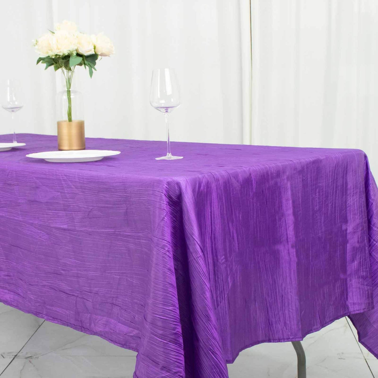 Taffeta 60"x102" Rectangle Tablecloth Purple - Accordion Crinkle Table Cover