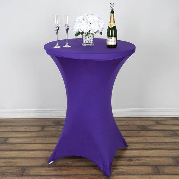 Spandex 30" Round Cocktail Table Cover Purple - Easy to Maintain Stretch Fitted Highboy Tablecloth