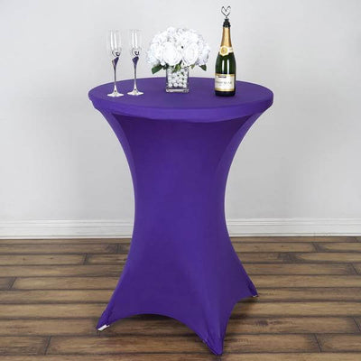 Spandex 30" Round Cocktail Table Cover Purple - Easy to Maintain Stretch Fitted Highboy Tablecloth