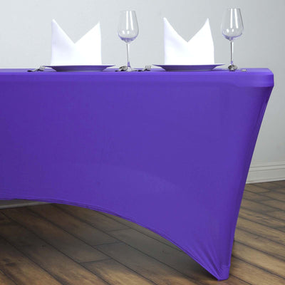 Stretch Spandex 6ft Rectangle Tablecloth Purple - Durable Form-Fitting Table Cover