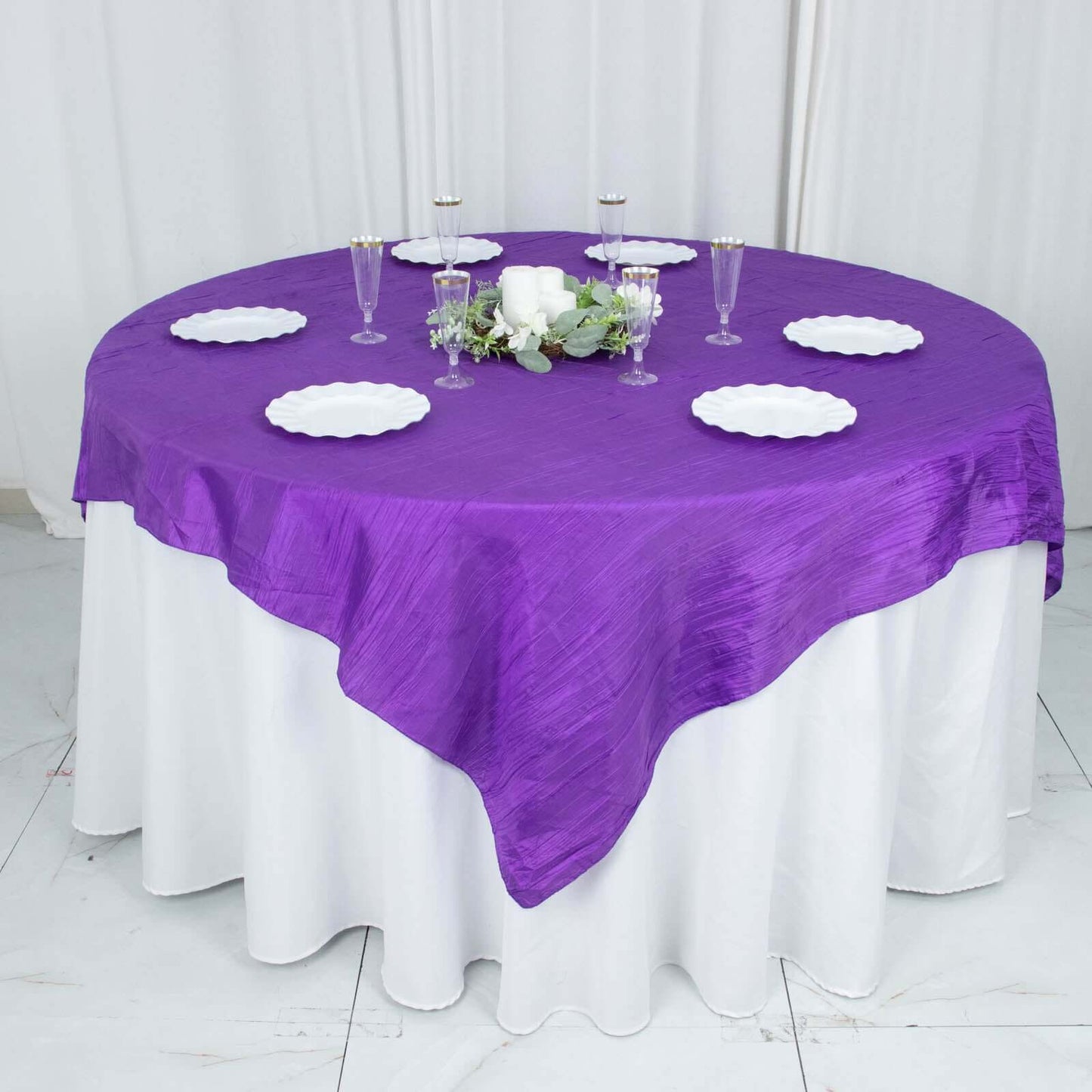 Taffeta 72"x72" Table Overlay Square Tablecloth Purple - Accordion Crinkle Table Cover