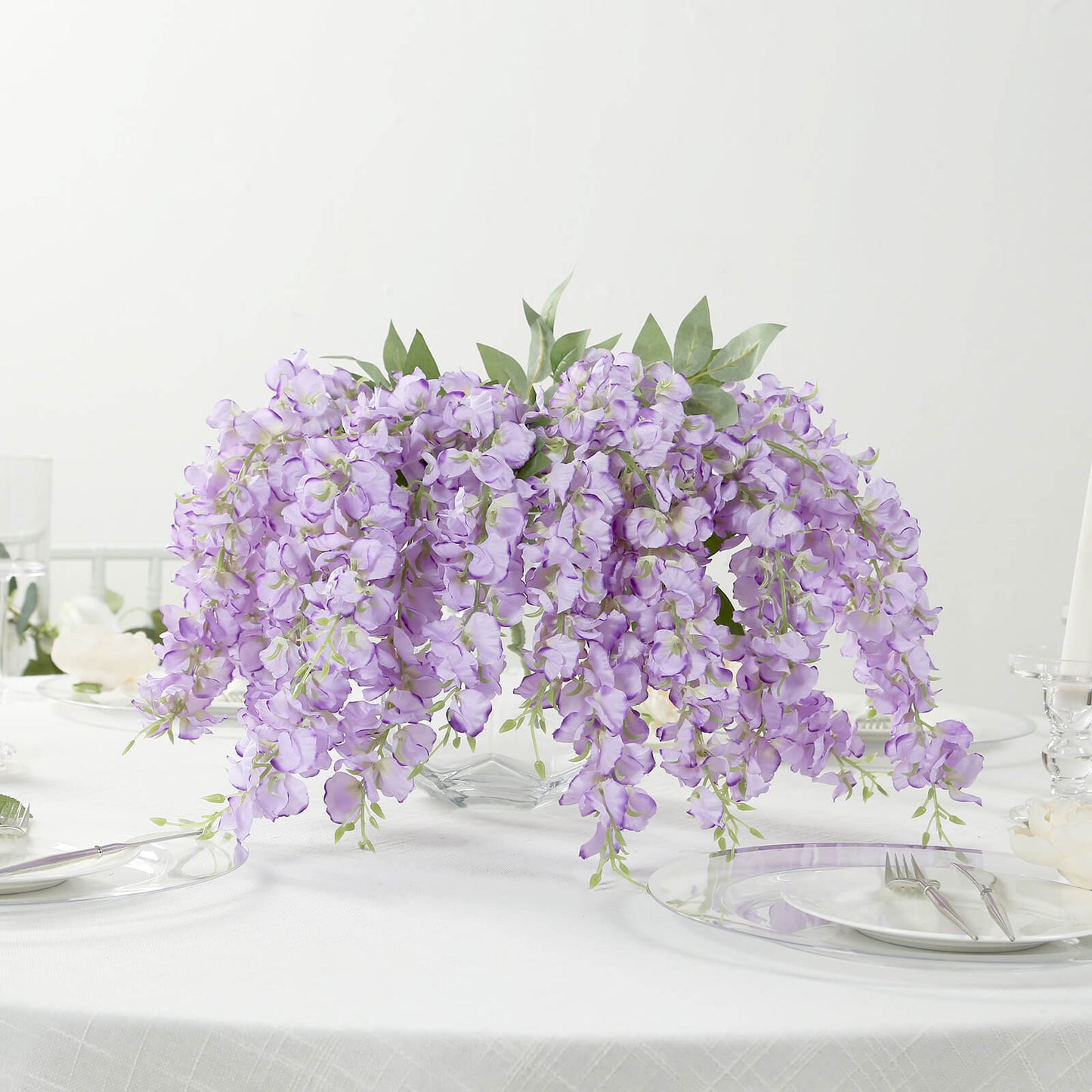 6 Pack Purple Silk Wisteria Vines Hanging Plants, Long Artificial Flowers Bushes - 4 Full Strands in 1 Bush - 21"