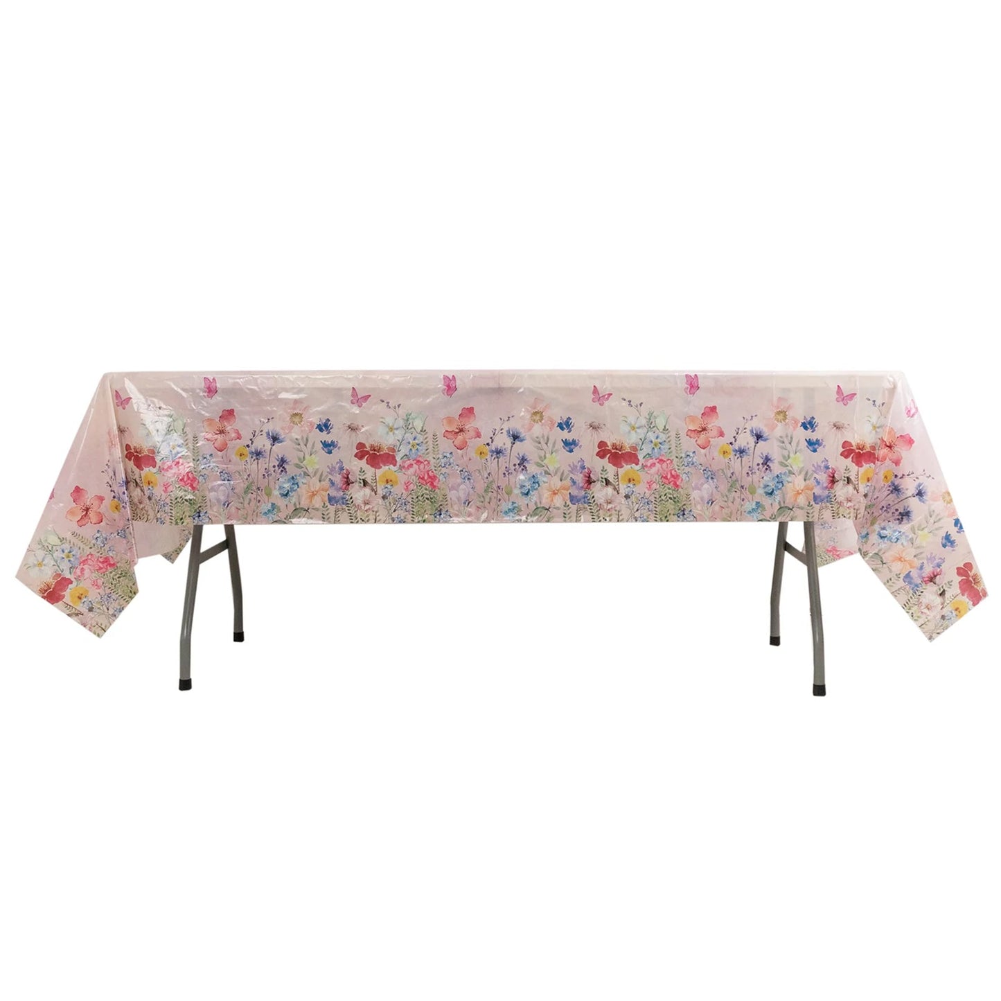 5-Pack Plastic Table Covers Blush Rectangle with Butterfly Floral Print - Decorative PVC Disposable Covers 54"x108"
