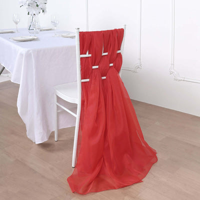 5 Pack Chiffon Chair Sashes Red - Soft & Lightweight Designer Chair Bows 22"x78"