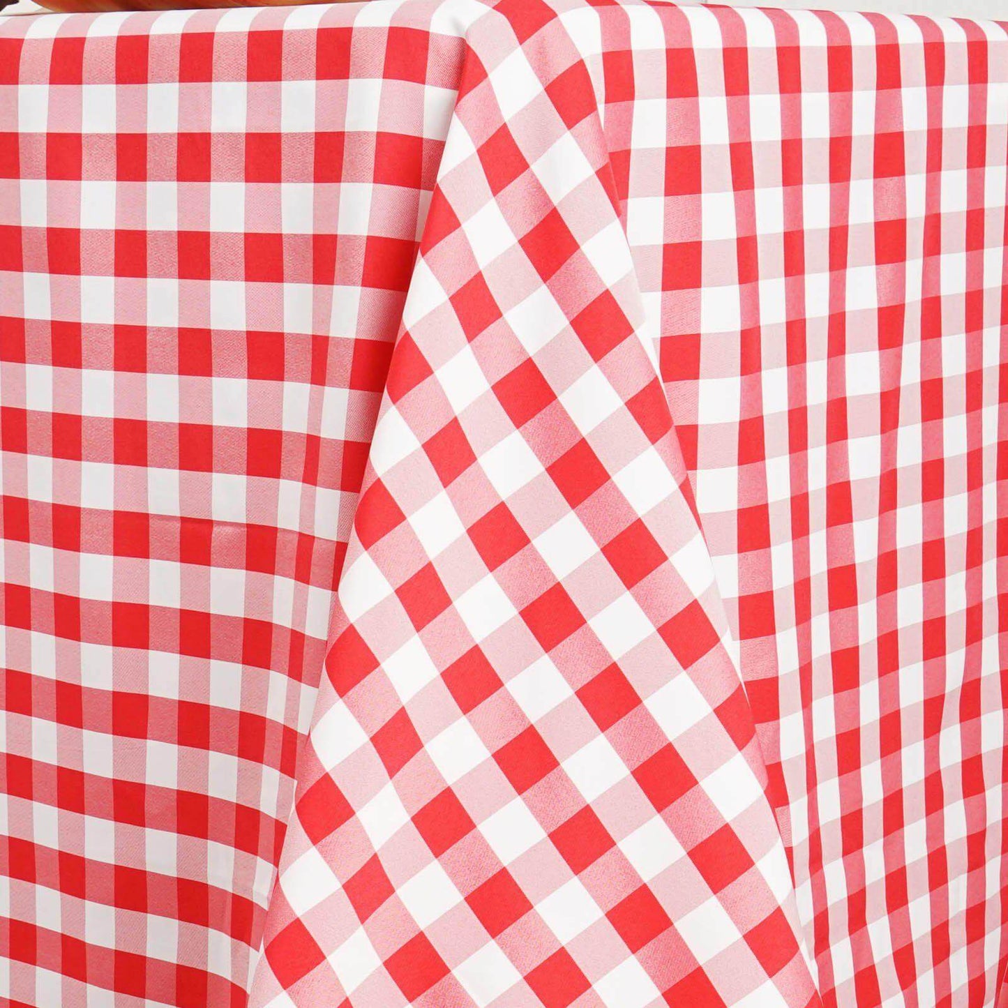 Polyester 90"x132" Rectangle Tablecloth White/Red - Seamless Checkered Buffalo Plaid Table Cover