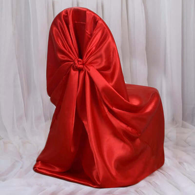 Satin Chair Cover Self-Tie Universal Design Red - Durable Slip-On Cover for Folding, Dining, Banquet & Standard Chairs