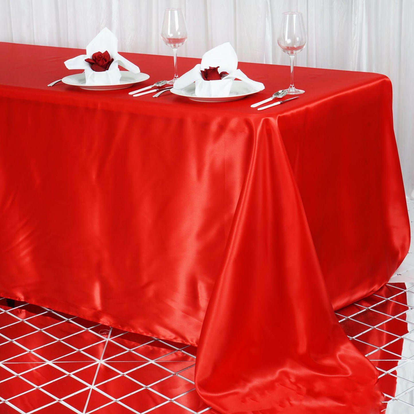 Satin Rectangular 90"x156" Tablecloth Red - Seamless Table Cover