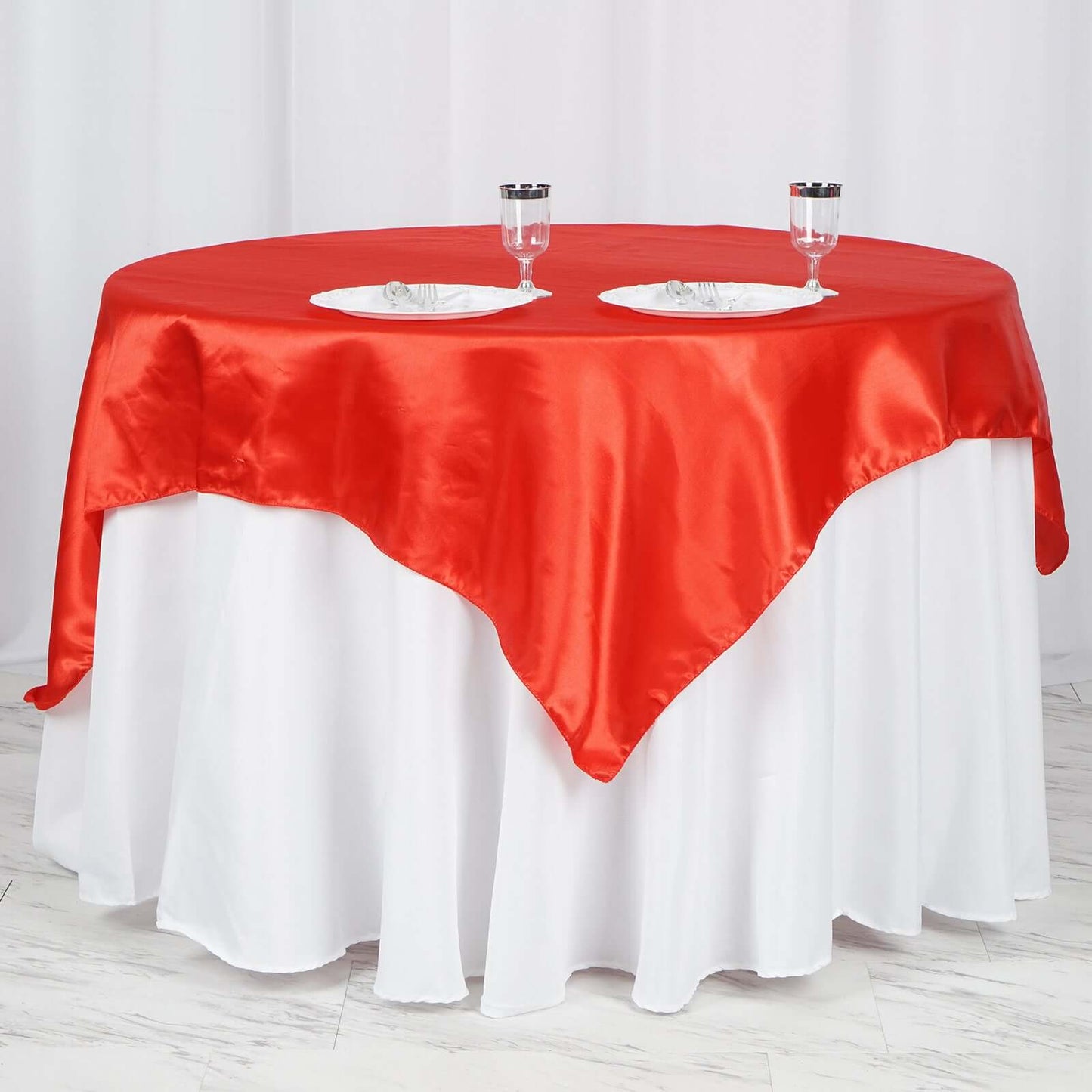 Satin 60"x60" Table Overlay Square Tablecloth Red - Smooth Silky Touch Table Cover