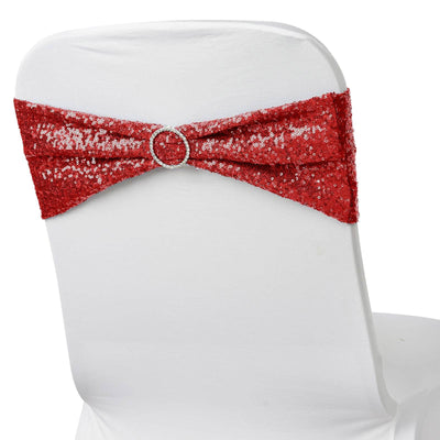 5 Pack Sequin Spandex Chair Sashes Red - Stretch Chair Bands 6"x15"