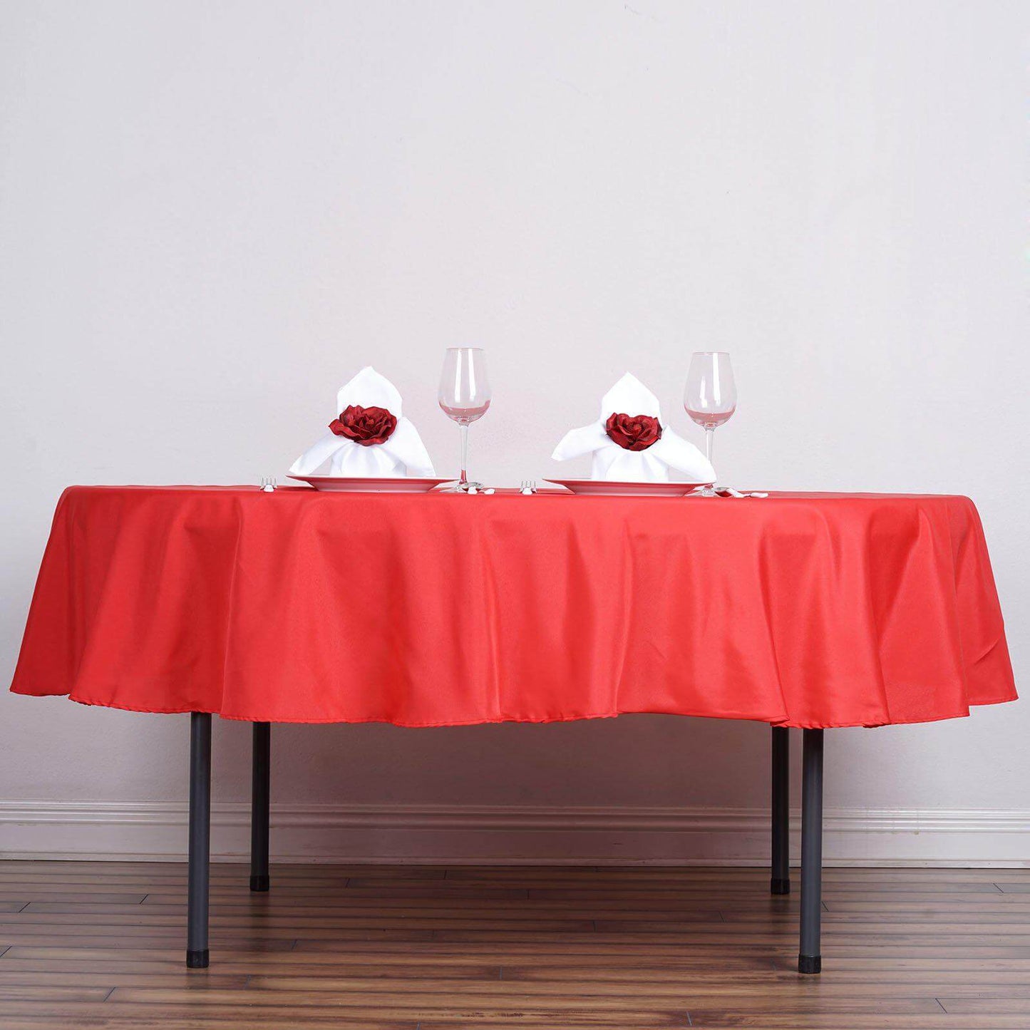 Polyester 90" Round Tablecloth Red - Stain & Wrinkle-Resistant Table Cover