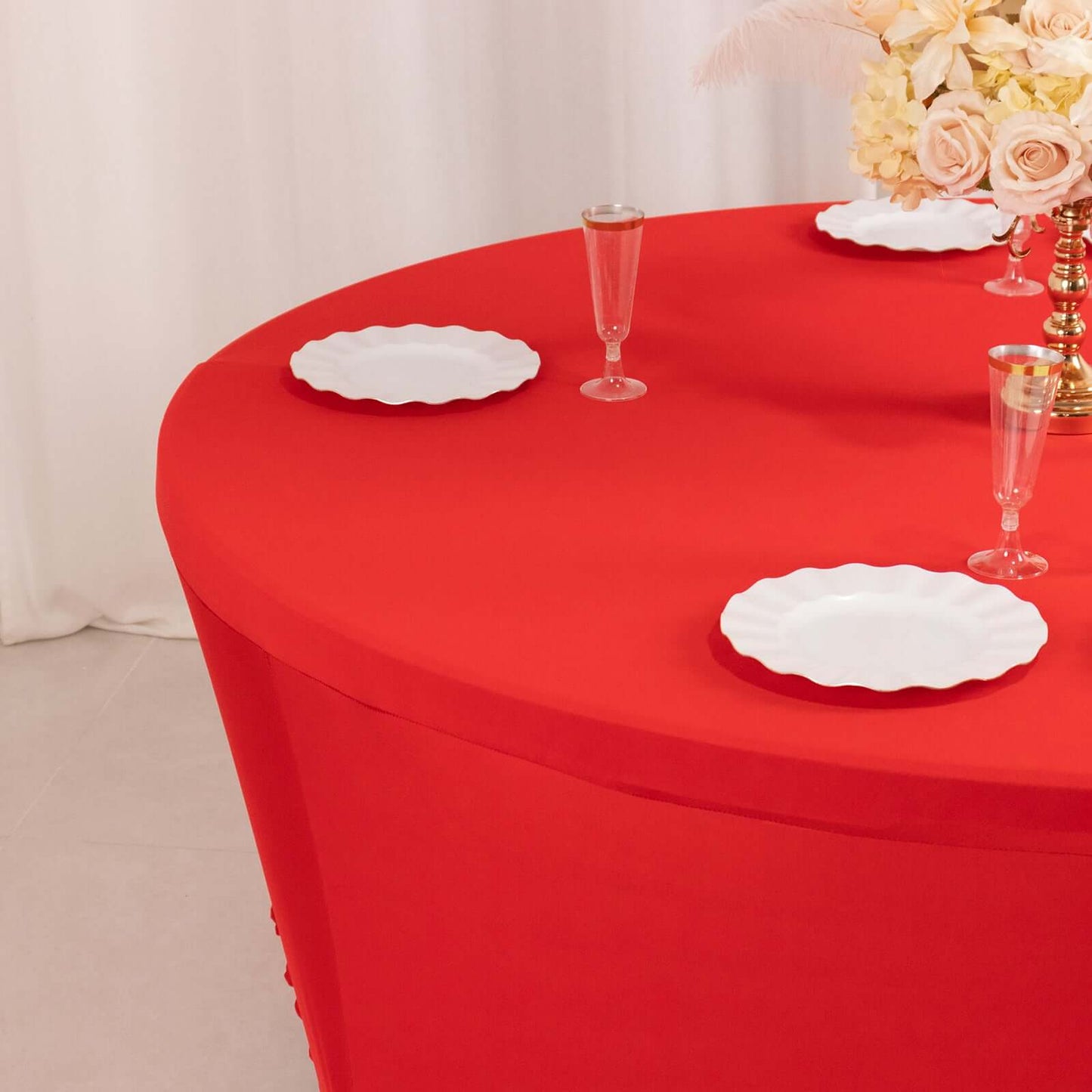 Stretch Spandex 6ft Round Tablecloth Red - Durable Form-Fitting Table Cover