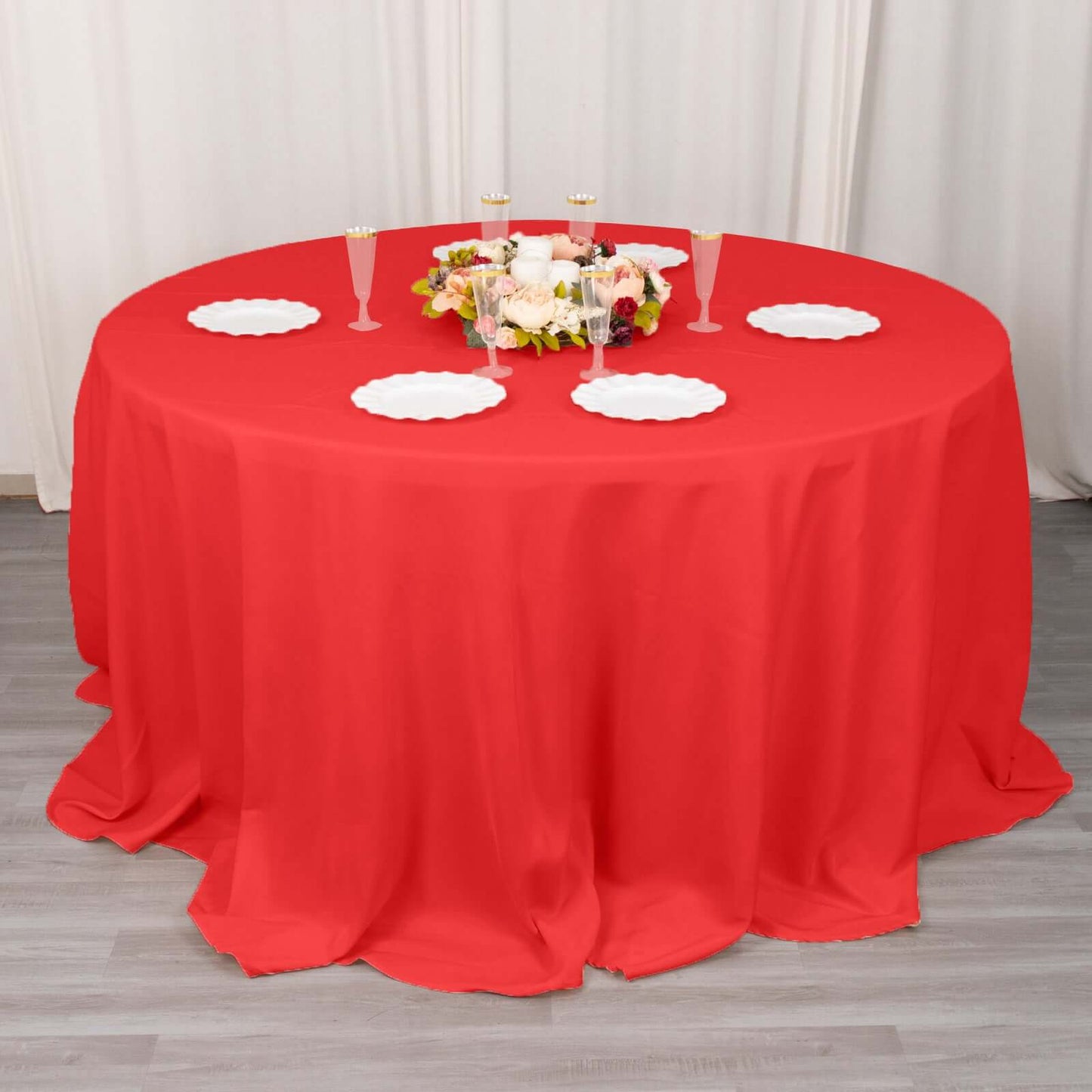 Premium Polyester 132" Round Tablecloth Red - Seamless 220GSM Wrinkle-Resistant Table Cover