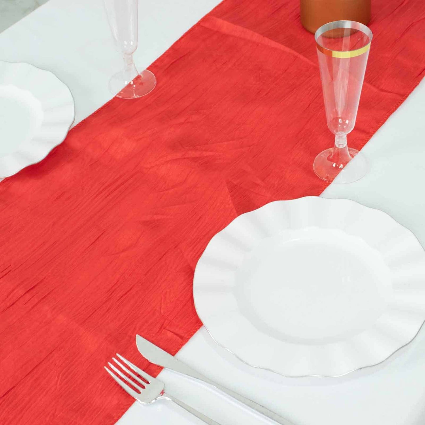 Taffeta 12"x108" Table Runner Red - Accordion Crinkle Design