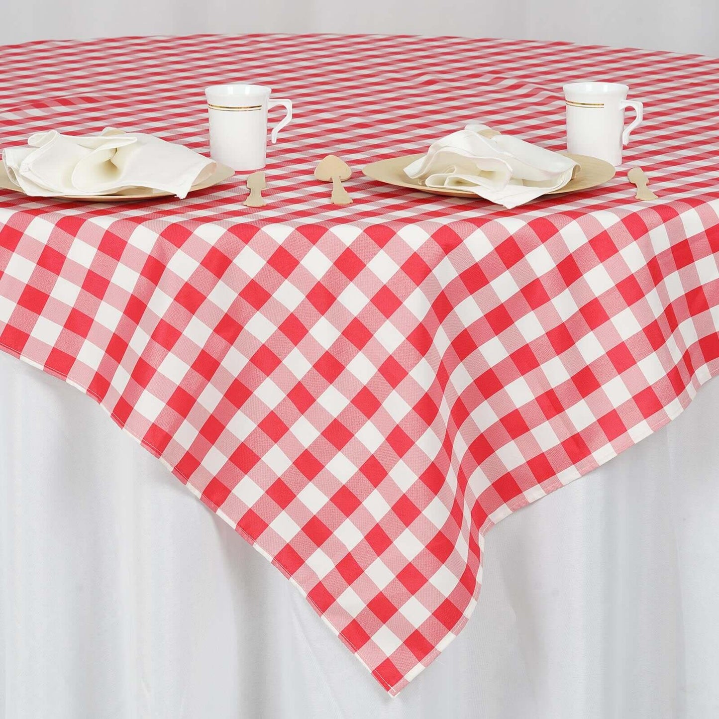 Polyester 70"x70" Square Tablecloth White/Red - Checkered Buffalo Plaid Table Cover