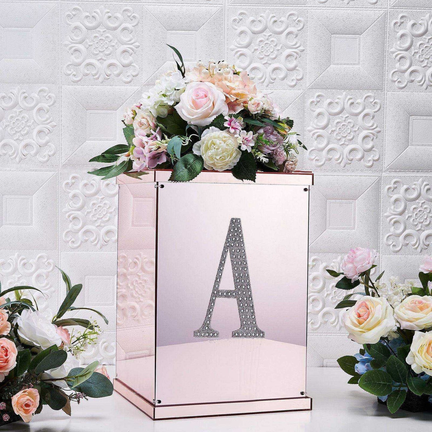 Decorative Rhinestone Alphabet "A" Letter Stickers, Glitter Adhesive Craft Letters Silver DIY Sparkle Embellishments 8"