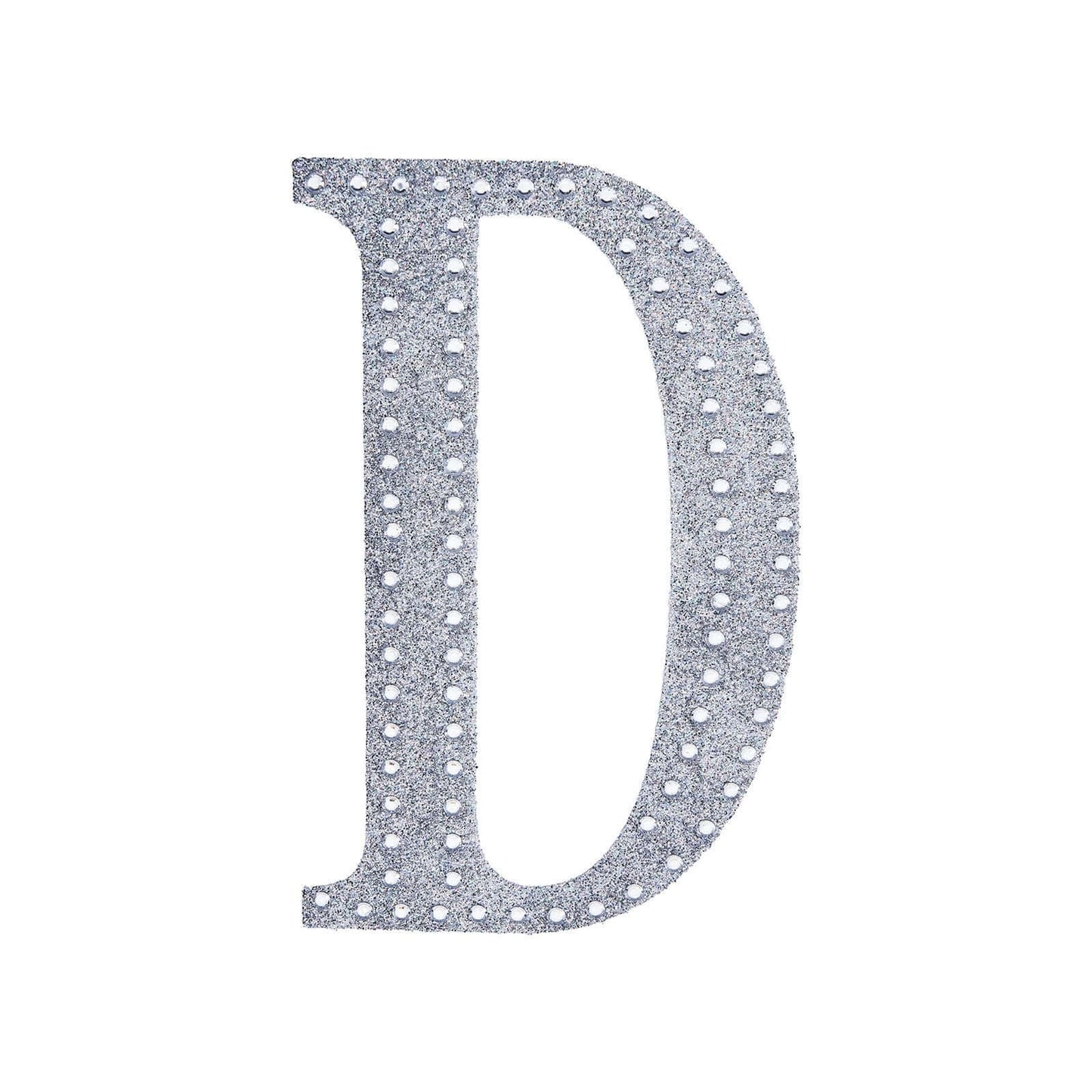 Decorative Rhinestone Alphabet "D" Letter Stickers, Glitter Adhesive Craft Letters Silver DIY Sparkle Embellishments 6"