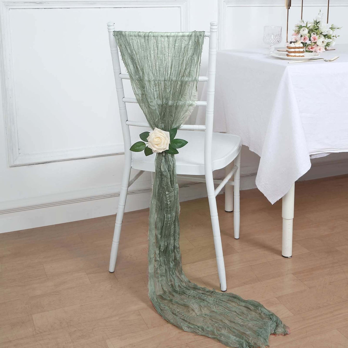 5 Pack Cheesecloth Gauze 16"x88" Chair Sashes Dusty Sage Green - Boho Chair Decorations