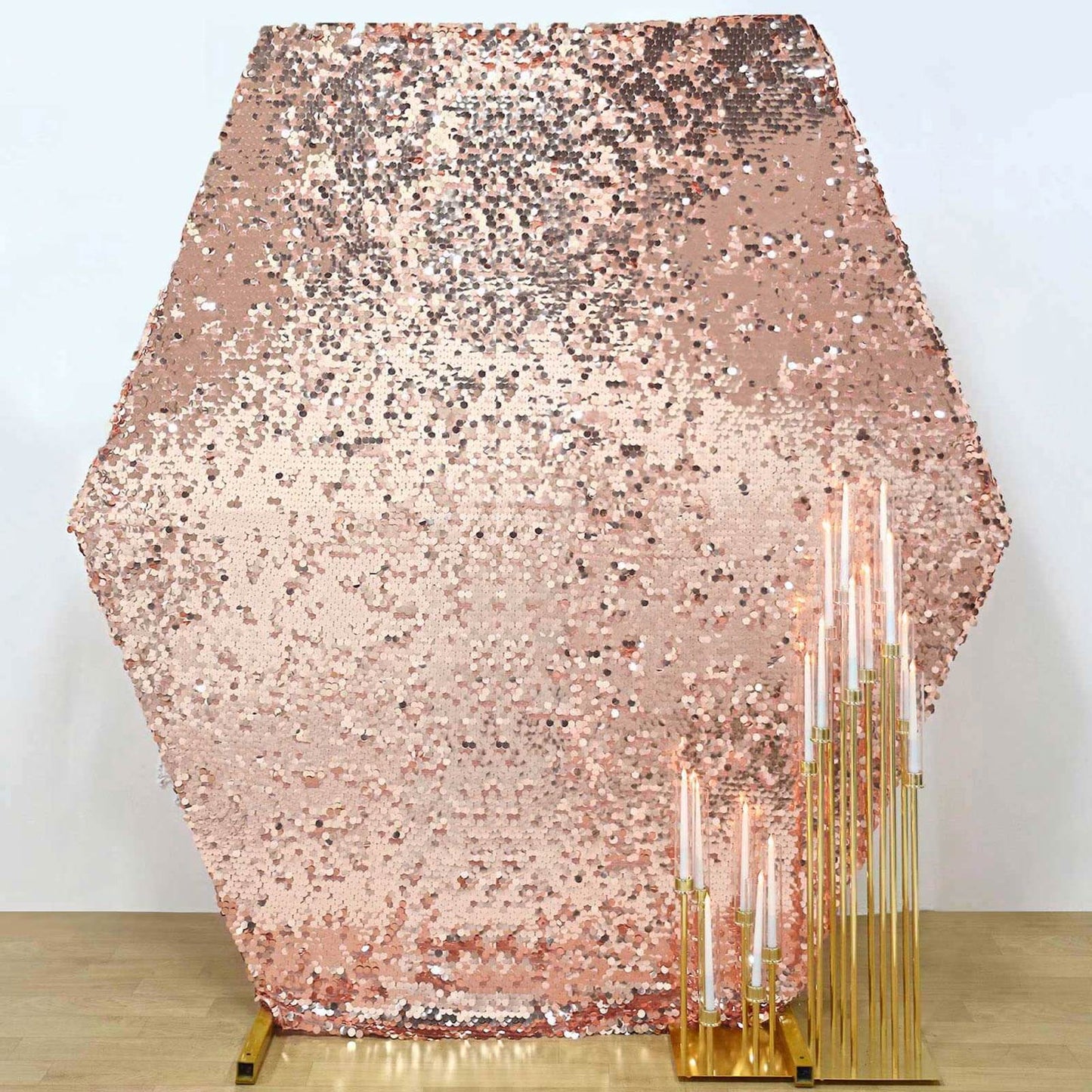 8ftx7ft Rose Gold Big Payette Sequin Sparkly Hexagon Backdrop Stand Cover