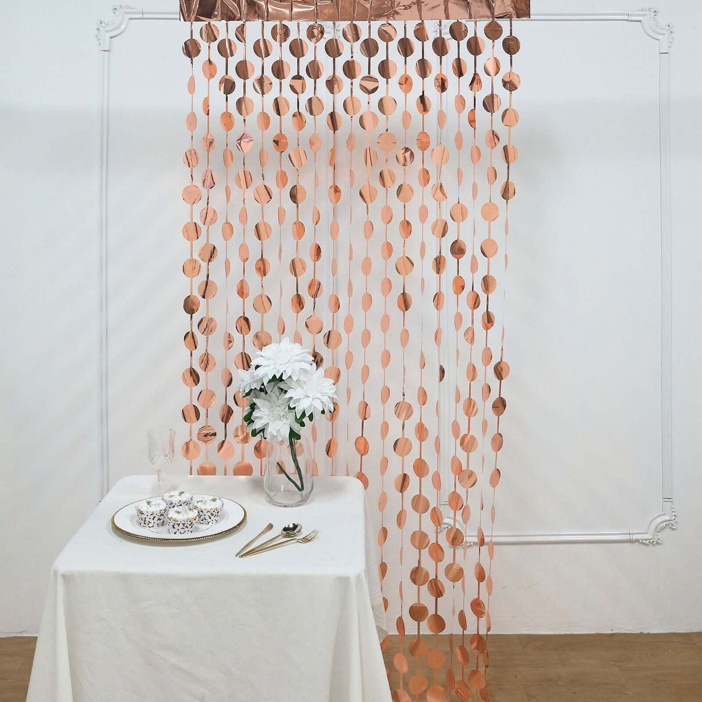 Rose Gold Round Chain Foil Fringe Curtain Party Backdrop, Metallic Rose Gold Tinsel Streamer Party Decor - Door Window Foil Curtain - 3ftx6.5ft