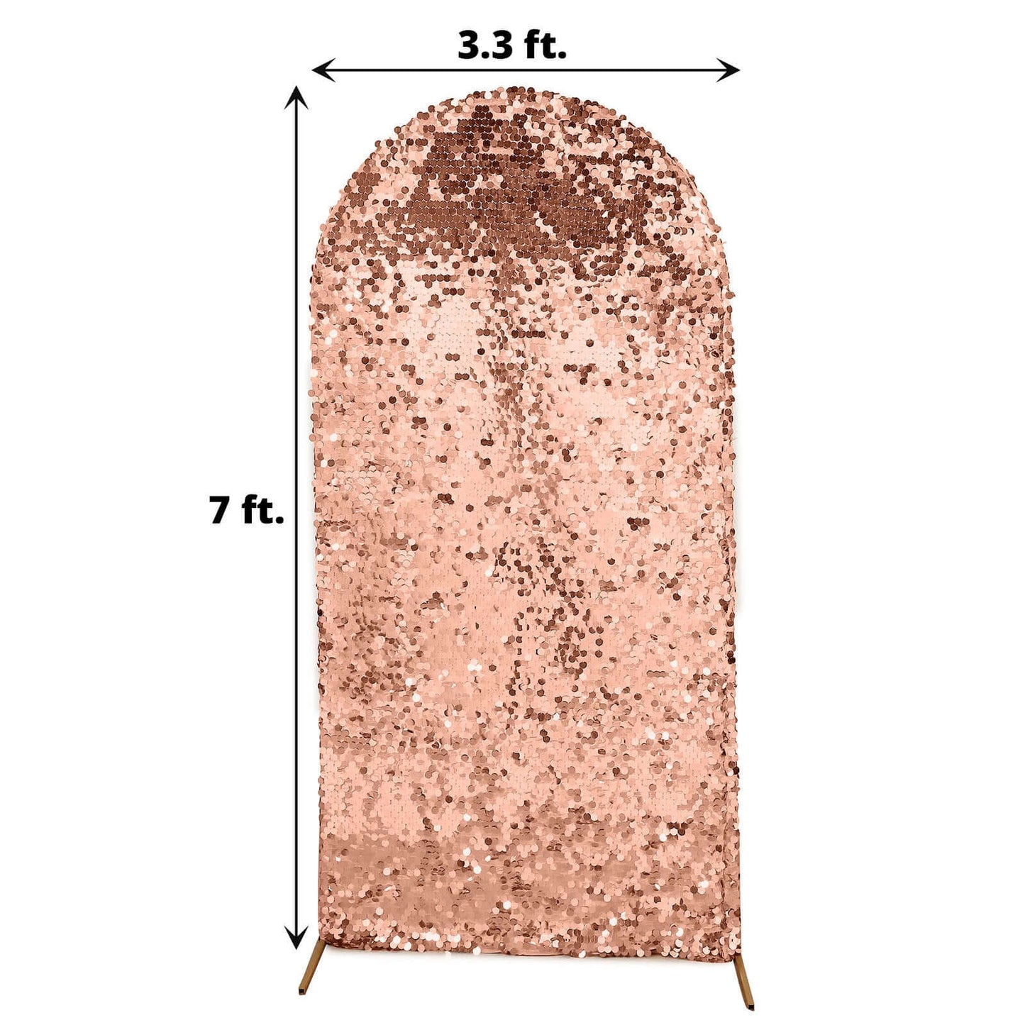 7ft Sparkly Rose Gold Double Sided Big Payette Sequin Chiara Backdrop Stand Cover For Fitted Round Top Wedding Arch