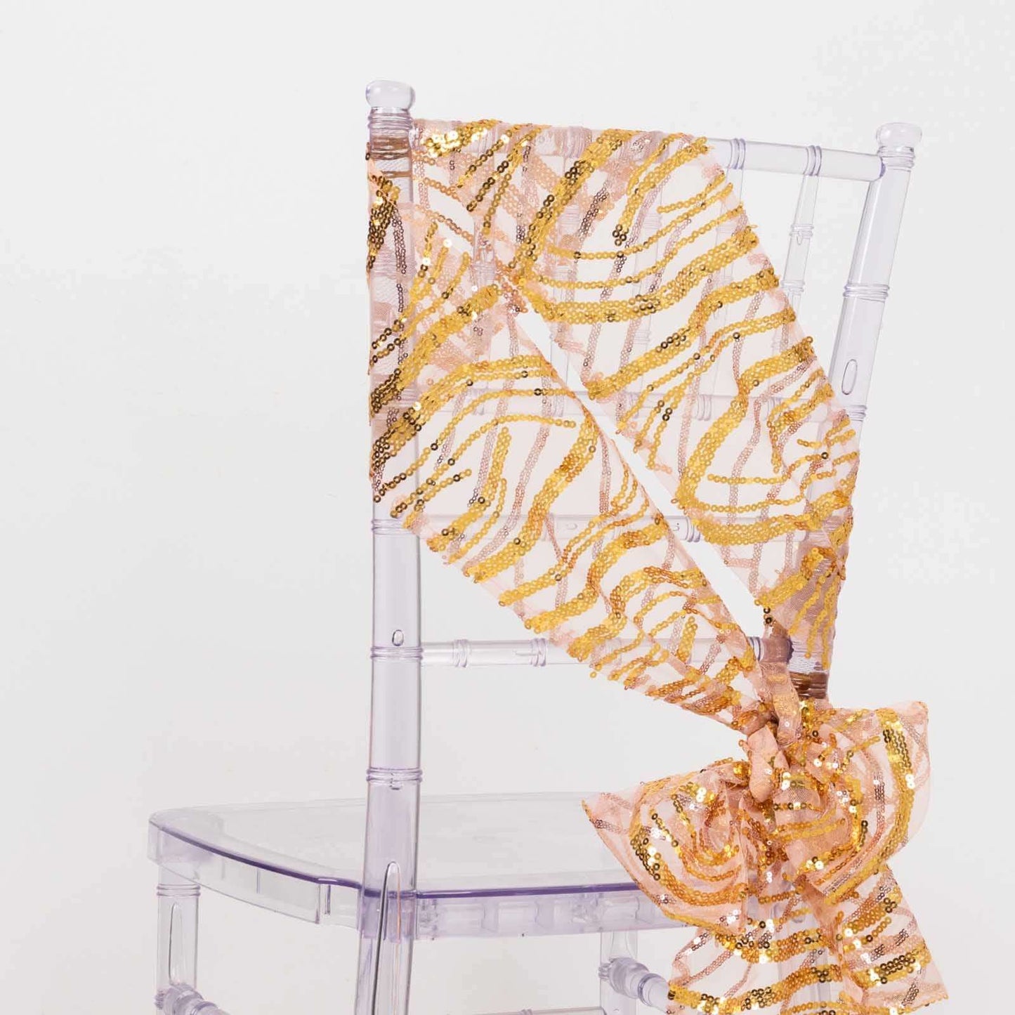 5 Pack Chair Sashes with Wave Embroidered Sequins Rose Gold/Gold 6"x88"