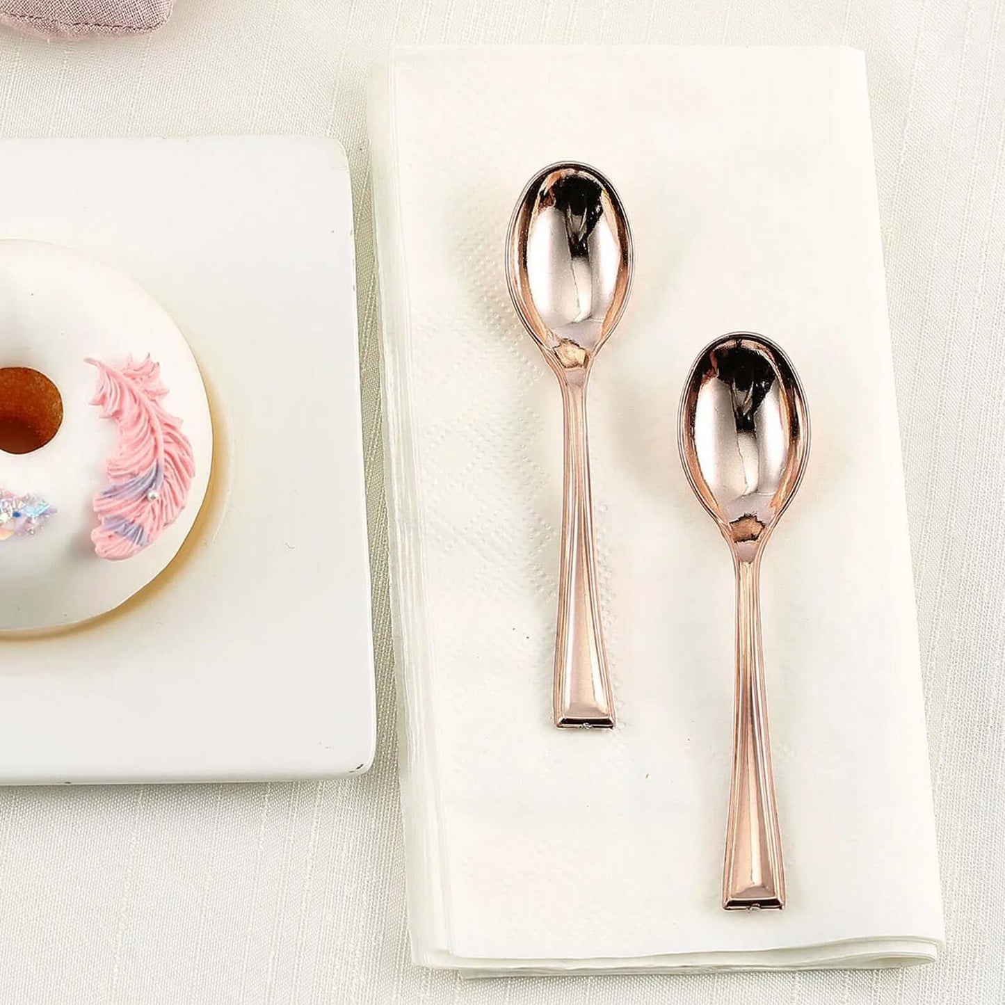 24-Pack Plastic Mini Dessert Spoons Rose Gold - Heavy Duty Disposable Silverware 4"
