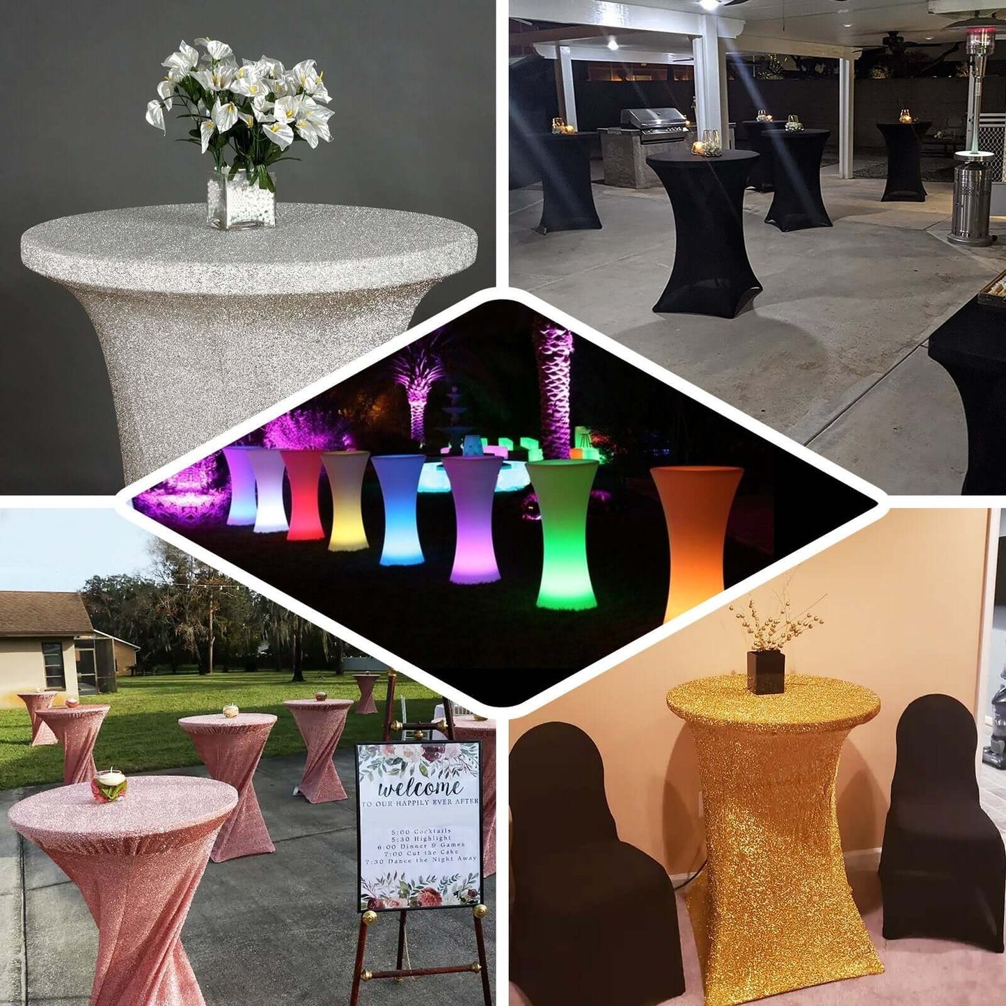 Metallic Spandex 36" Fitted Glitter Round Cocktail Table Cover Rose Gold - Stretch Fit for High Top Tables
