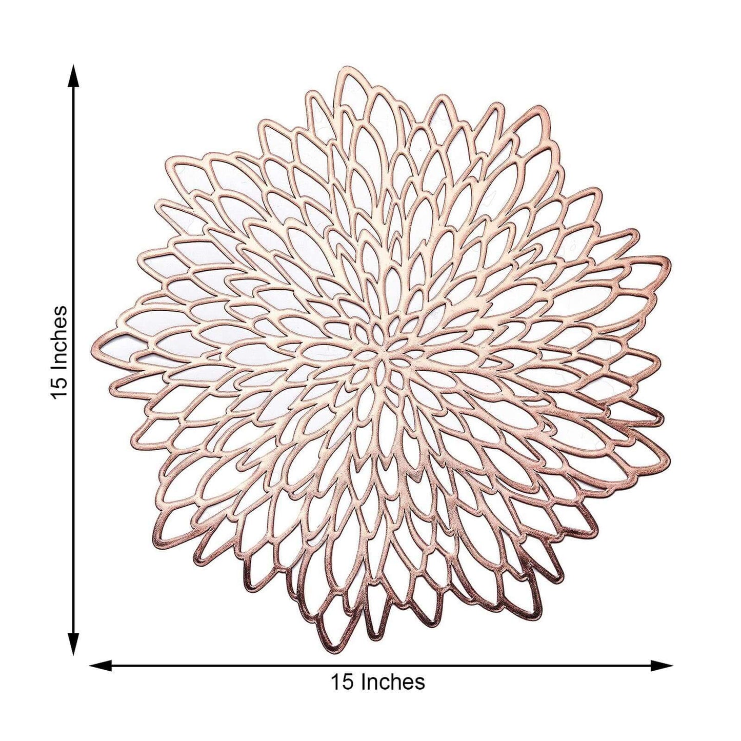 6-Pack Dining Table Mats Floral Design Rose Gold - Metallic Vinyl Round Non-Slip Mats for Tables 15"