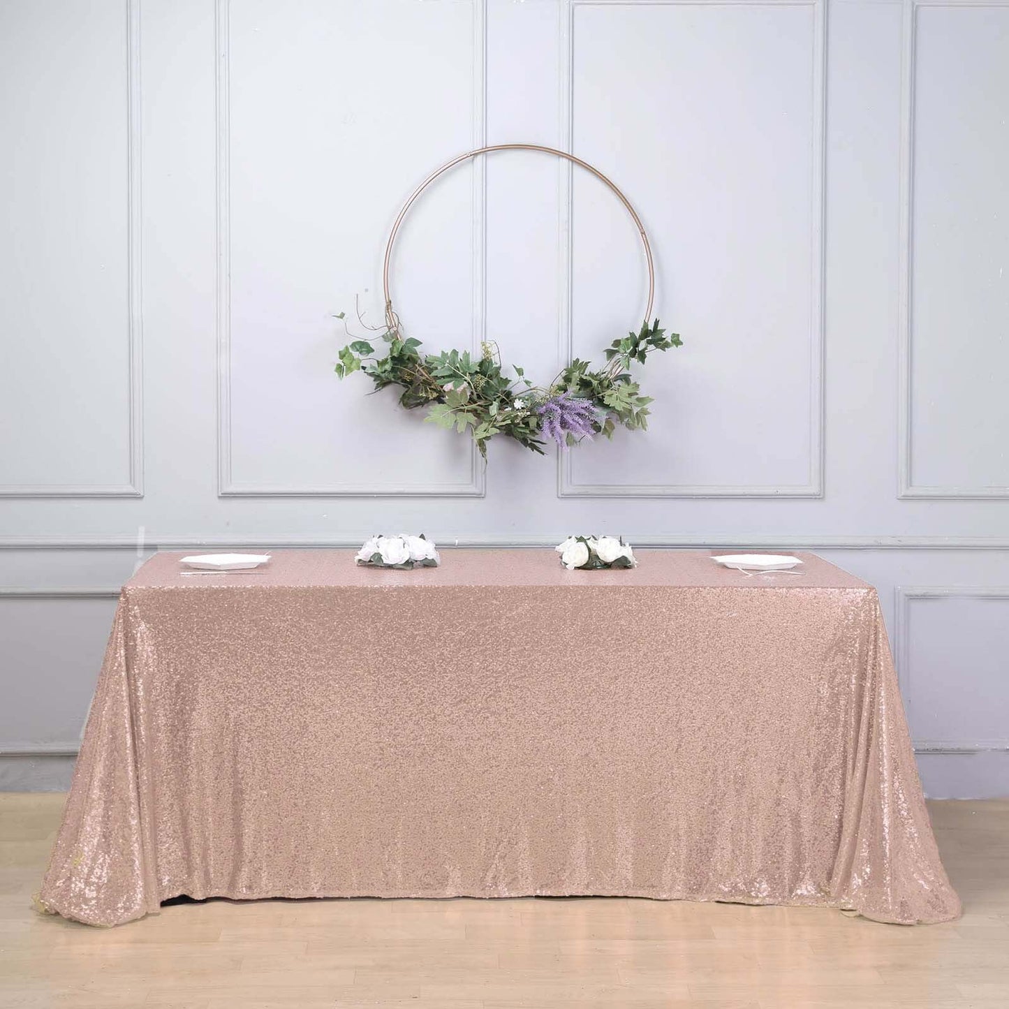 Sequin 90"x156" Rectangle Tablecloth Rose Gold - Seamless Twinkling Table Cover