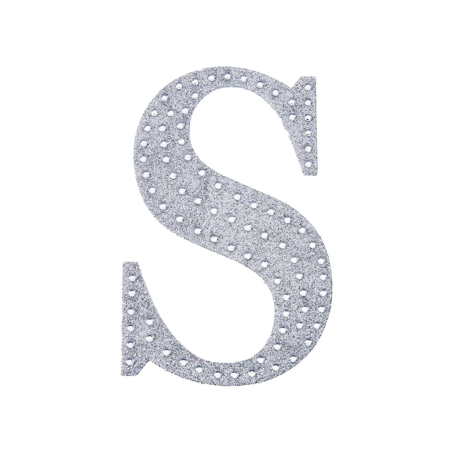 Decorative Rhinestone Alphabet "S" Letter Stickers, Glitter Adhesive Craft Letters Silver DIY Sparkle Embellishments 8"