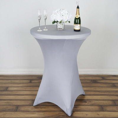 Spandex 30" Round Cocktail Table Cover Silver - Easy to Maintain Stretch Fitted Highboy Tablecloth